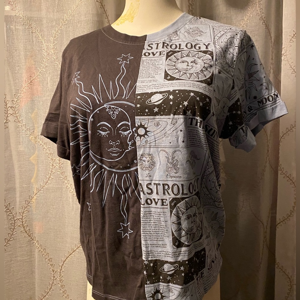 Baggy zodiac tshirt, two toned astrology top